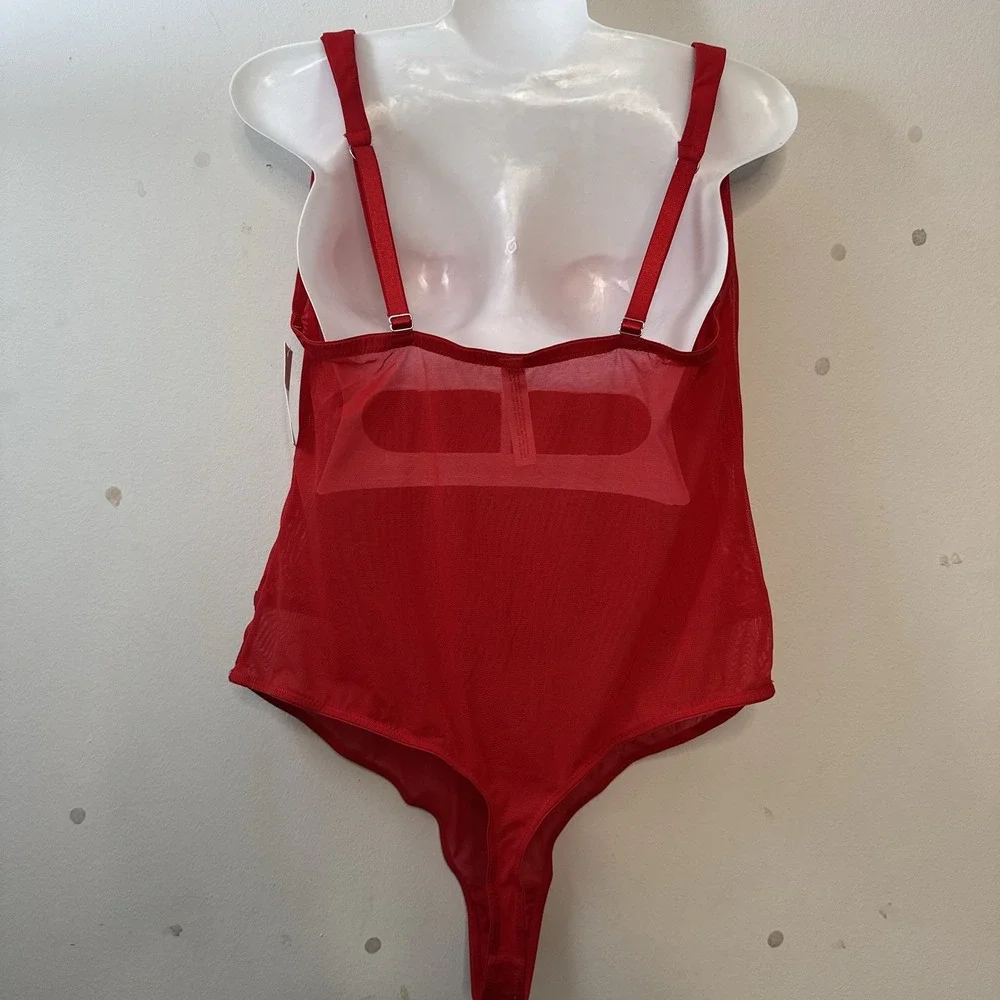 Auden Women's Red Rhinestone‎ Lingerie Bodysuit Size XXL Thong Adjustable Straps